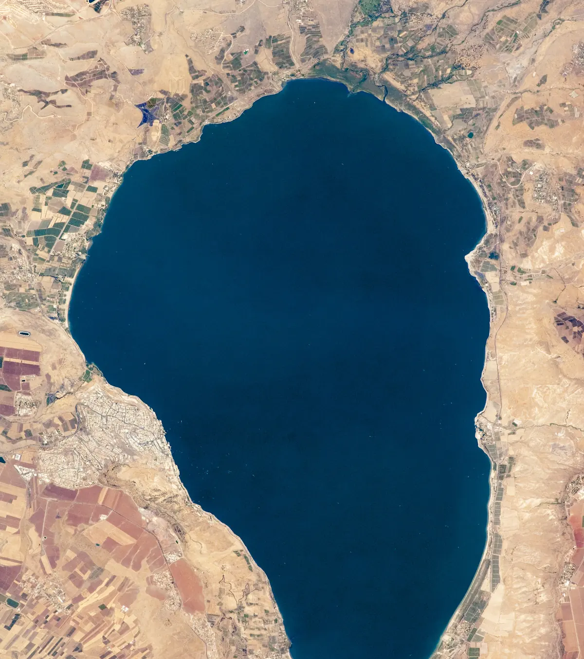 The Sea of Galilee and the surrounding hills of northern Israel photographed from the International Space Station